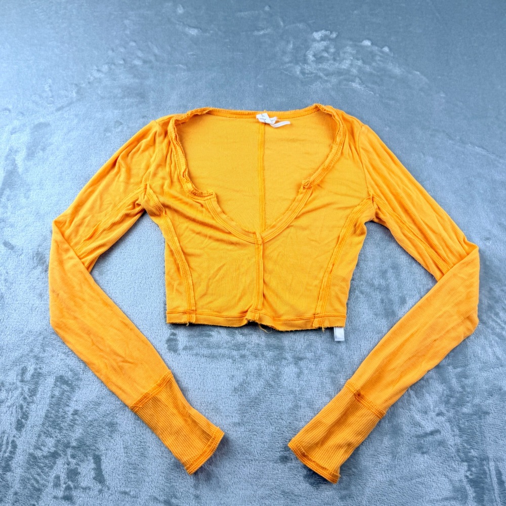 Out From Under Urban Outfitters Women's Small Orange Ribbed Long Sleeve Crop Top